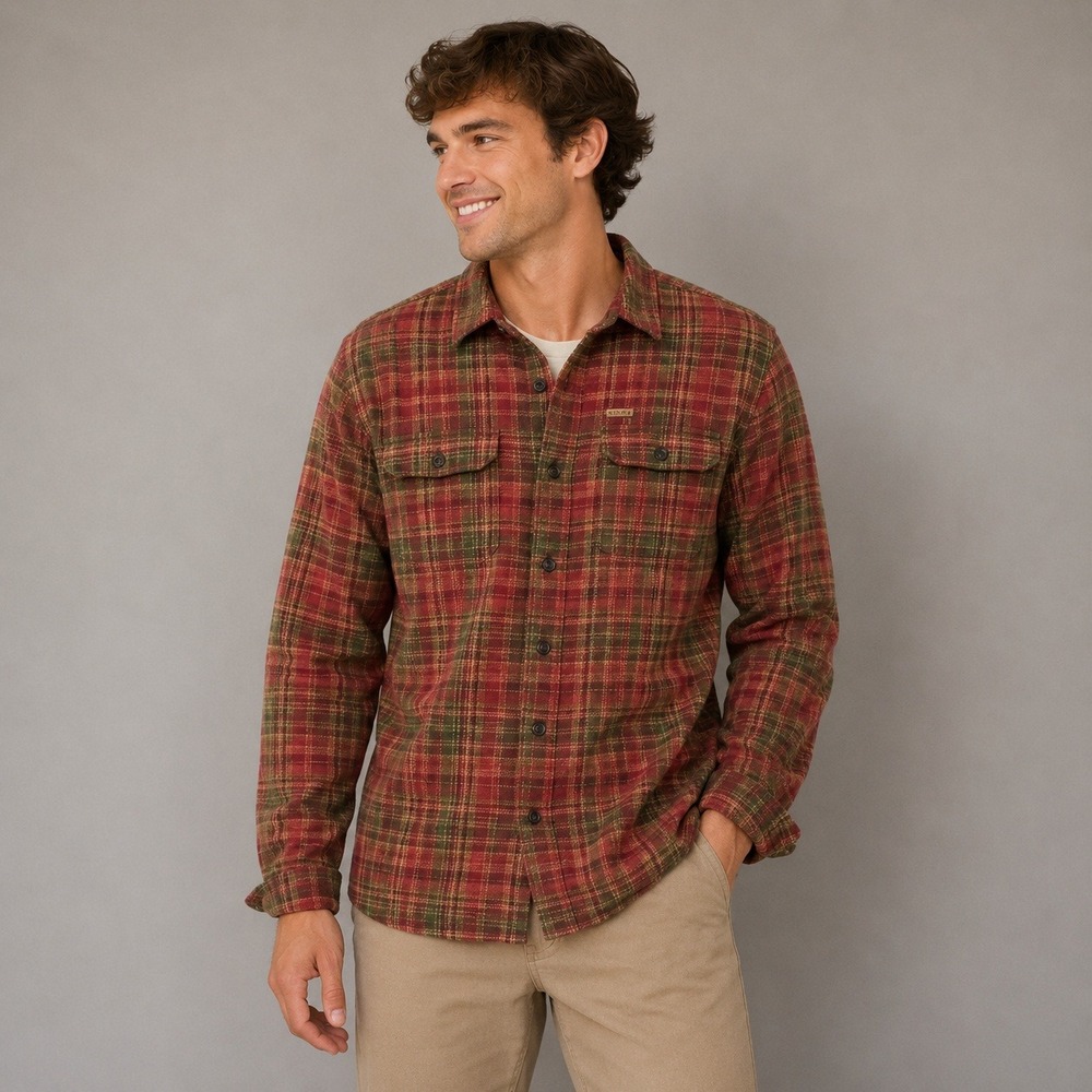 Orvis Mens XL Red Green Plaid Flannel Button Down Shirt 100% Cotton Heavyweight